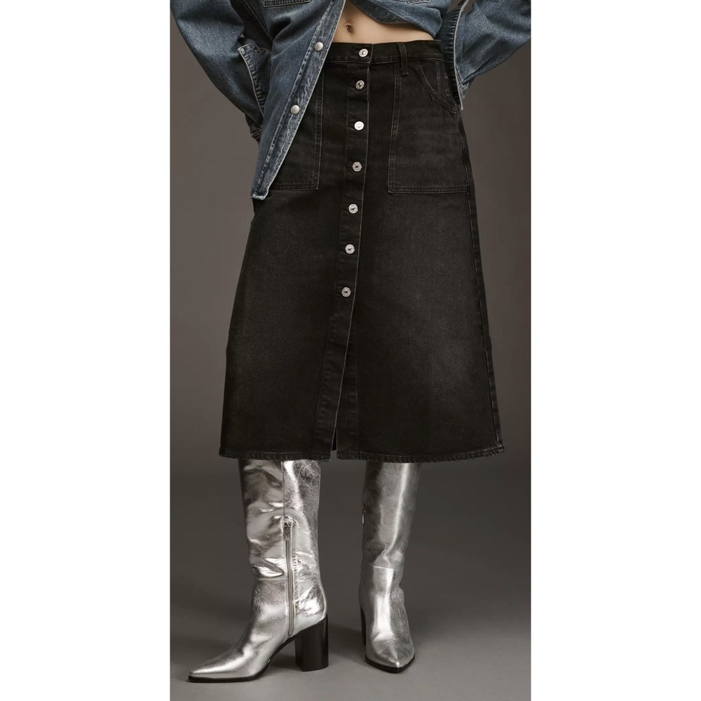 Citizens of Humanity Women's Anouk Black Midi A-Line Denim Skirt Size 26